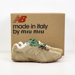 New Balance Tan Suede Sneakers with Green Laces